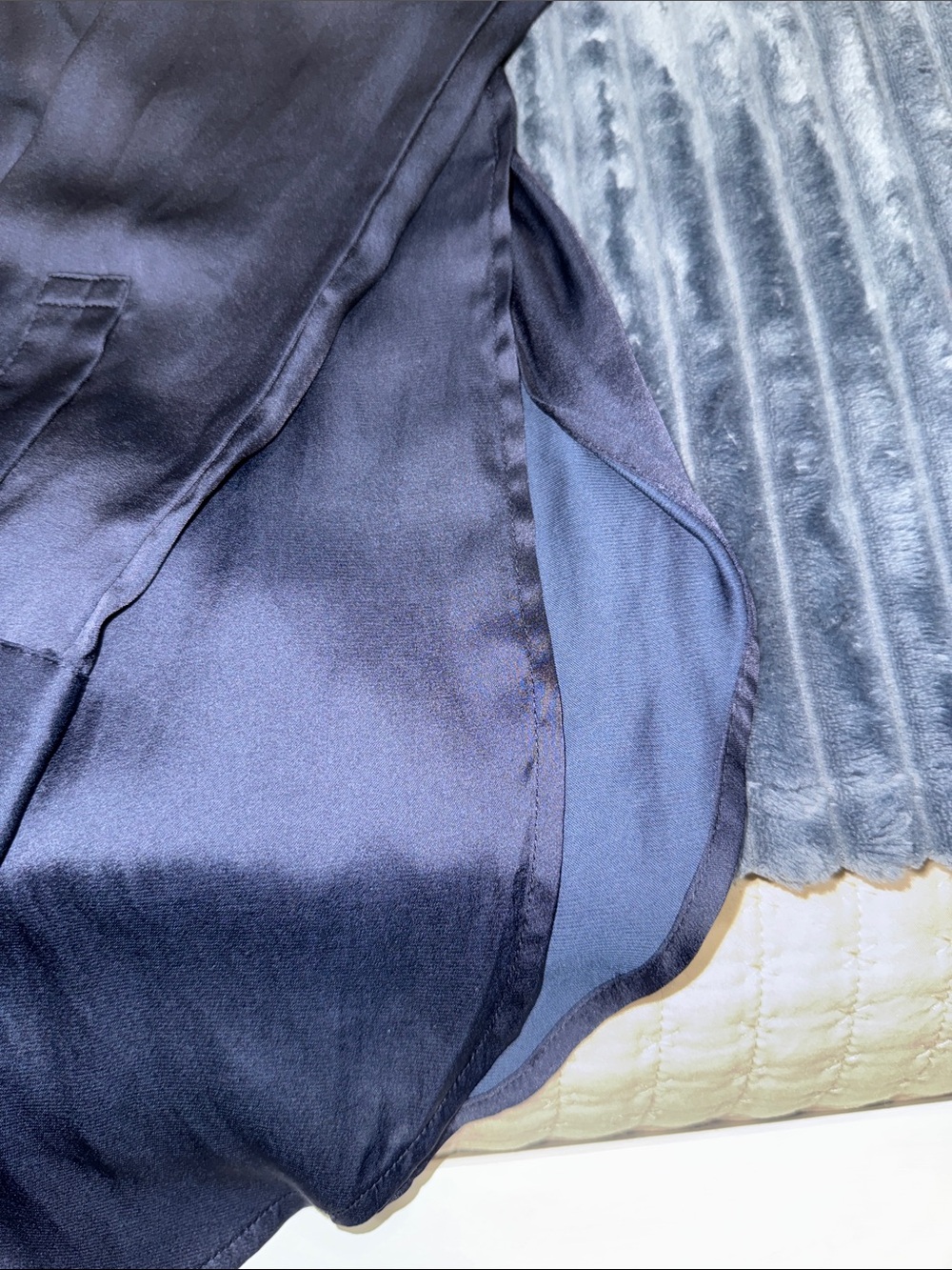 Express Navy Satin High-Low Button Front Dress - Picture 4 of 4